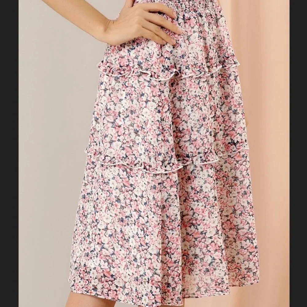 Allegra K Floral Chiffon Skirt XS - Smocked Waist & Tiered